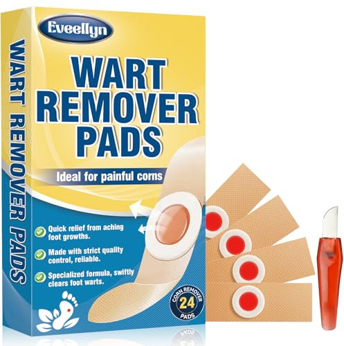 Eveellyn Quita Verrugas, 24 Parches para Verrugas Quitar, Eliminar Verrugas Plantares, Callos y Durezas, Tratamiento Suave para Niños y Adultos en Manos, Pies, Dedos, Cuello y Cara (24 pads)