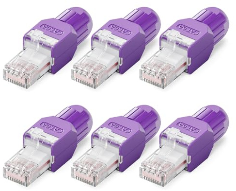 VCELINK Connettore RJ45 Senza Attrezzi LSA Cat6A 10Gbps,Viola, 6 Pezzi | Connettore RJ45 senza attrezzi LSA riutilizzabile placcato oro supporto 10Gbps 500MHz PoE, cavi AWG23-26 UTP velocità stabile