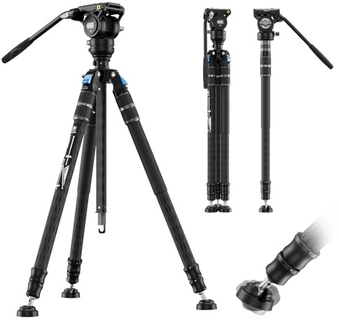 SIRUI SVS60 Carbon Fibre Tripod for Camera,68.5 Professional Compact Camera Tripod with S3 Fluid Head,Rapid One-Step Height Adjustment,Modular Monopod Design for DSLR,Camcorder,Max Load 6kg