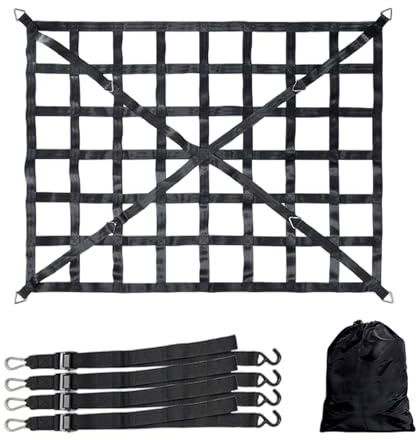 Gepäcknetz für LKW Pickup 167 * 127cm Ladeflächenetz Schwerlast Auto Anhängernetz, Heber Netz, Nylongurtband Heckklappennetz für Ladeboden Ladungssicherung mit verstellbaren Schnallengurten