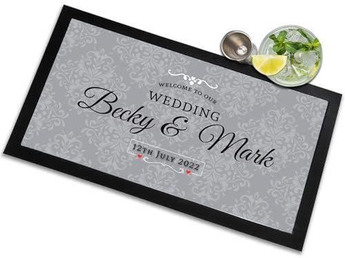 Tapis de bar personnalisé pour mariage | Décoration de table | Cadeau de mariage, bonbonnière, set de table, table de boissons – 4 couleurs disponibles