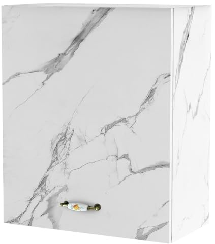 Shally Dogan Pensile da Cucina a Parete, Armadio Sospeso in Legno con Anta Singola 1 Ripiano e 2 Scomparti, Armadietto da Muro Spazioso e Resistente, Dimensioni 60 x 32 x 72H cm (Marmo)