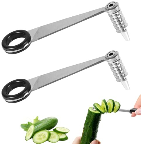 2 Pcs Potato Spiral Cutter, Stainless Steel Hand Spiral Cutter for Veggies, Portable Spirals Potato Cucumber Chip Cutters, Creativity Vegetable Slicer, Easy to Grip Spirals Kitchen Vegetable Cutters