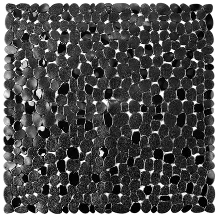 AMFUN 54x54CM Anti Slip Square Shower Mats,Clear Pebbles Shower Bath Mat, Machine Washable Bath Mat with Strong Suction Cups Grip and Drain Holes for Inside Shower