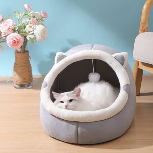 Lit pour Chat Mignon, Doux Panier Chat, avec Coussin Amovible Et Jouet Boule De Fourrure, Maison pour Chats D'intérieur, pour Couloir, Jardin, Balcon, Chambre