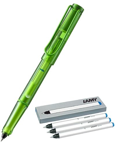 Lamy balloon Tintenroller 311- Volltransparenter Rollerball in der Farbe Blau mit markantem Griffstück und pulverbeschichtetem Metallclip (Lime + 6 Tintenrollerpatronen)
