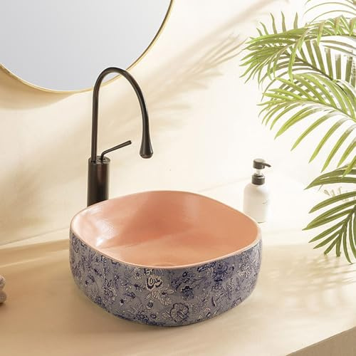 CYQQRDZSW Bathroom Sinks, Wash Basin for Bathrooms, Ceramic Art Hand WashBasin, Vessel Sinks with Accessories, Sink Stone for KTV, Club, Home(Black)