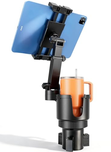 OHLPRO Tablet Halterung Auto Getränkehalter, Anti-Vibration iPad Halter KFZ 5-17 Zoll, Kompatibel mit iPad Pro 13/11, Galaxy Tab S10, iPhone, LKW Zubehör, Doppel-Griffschlitz für große Becher