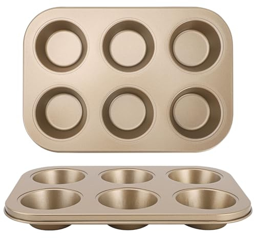 2 Pack Muffin Tray,Muffin Tin,6 Cups Yorkshire Pudding Tray,18.5x26.5x3cm Carbon Steel Muffin Tray,Dishwasher Safe,Non Stick Deep Muffin Pan for Muffins,Yorkshire Puddings,Cupcakes,Brownies and More
