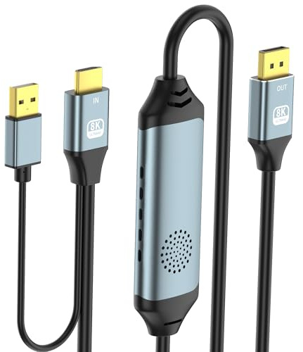 Loryi 8K@60Hz HDMI to Displayport Cable,4k@120Hz Unidirectional HDMI 2.1 to DP 1.4 Adapter 6FT,Male to Male Converter with USB Powered for Computer/PC/Monitor/PS5/PS4 Xbox,Support HDR,Dolby,HDCP2.3