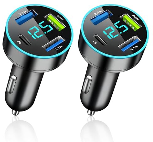 2PCS 4-Port USB C Auto Ladegerät Zigarettenanzünder Adapter, 66W, 3 USB Anschlüsse und 1 PD Anschluss, Mit Mehrfachanschlüssen Als Ladegerät Zigarettenanzünder Für Geräte Im Fahrzeug
