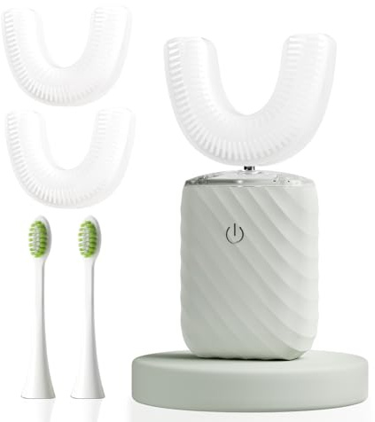 ELOTAME Ultrasonic Automatic Electric Toothbrush for Adults- U Shaped self Brushing Toothbrush, 360° Mouth Cleaning, 5 Modes for Whitening, IPX7 Waterproof Rechargeable (Light Gray)