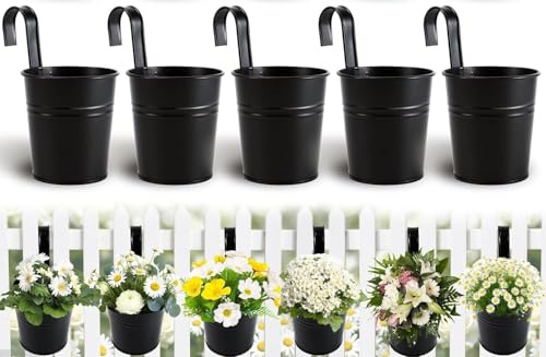 Kinmsito 5 Stück Hängende Blumentöpfe, Hängetöpfe, Schwarz, Ø 10/8 cm