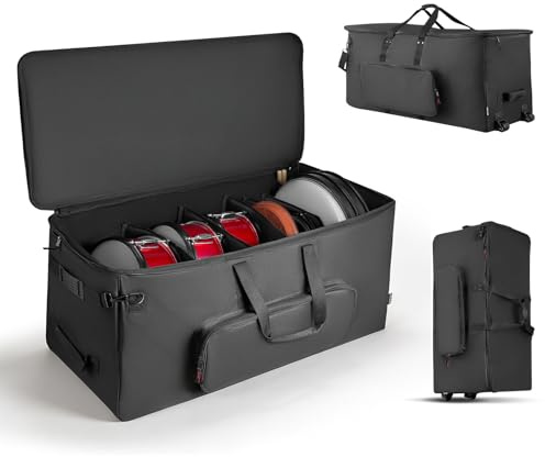 VEVOR Bolsa de Transporte para Kit de Batería Electrónica, 920 x 420 x 410 mm, Bolsa de Viaje con Ruedas Divisores Ajustables Correa de Hombre Desmontable, para Caja Tom Bombo Cables Baquetas, Negro