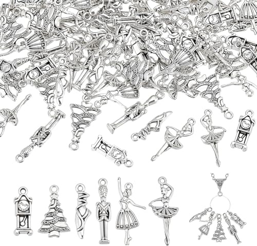 PH PandaHall 120 ciondoli a forma di ballerina schiaccianoci, in argento anticato, in stile tibetano, a forma di soldato, per la creazione di gioielli, per collane e bracciali