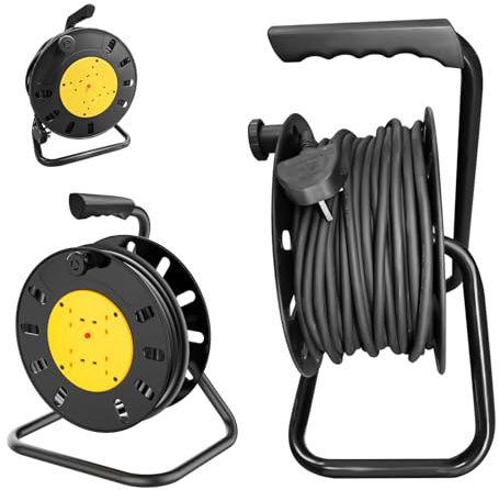 Extension Reel 10/15/25/50 Metre Extension Lead Heavy Duty Cable Reel (25M Cable with Reel&Bracket)