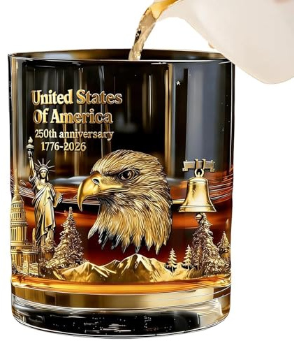 Old Fashioned Glass, Clear Commemorative 250th Theme Tumbler, 300ml Whiskey Tumbler, for Home Bar Pub Party Celebration Collection