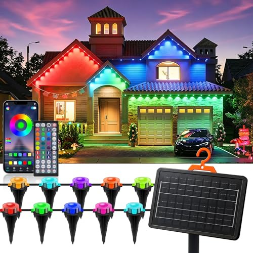 HEGEHE 15M Solar Bodenleuchten Außenbereich, 15er Bluetooth RGBCCT Solarbetriebene IP67 Wasserdichte Bodenstrahler, App-Steuerung, Mehreren Szenenmodi, Musiksync für Garten, Terrasse, Treppe, DIY Deko