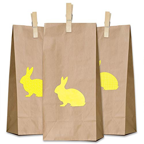 Papierdrachen 12 DIY Geschenktüten zu Ostern mit Osterhasen Aufklebern zum Befüllen - Do It Yourself Osternest mit 12 Papiertüten - Design Gelb