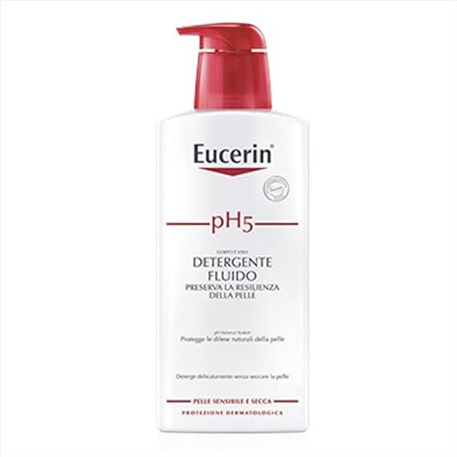 Eucerin pH5 Detergente Fluido 400 ml, Detergente viso e corpo delicato per uso quotidiano e lavaggi frequenti, Bagnoschiuma senza sapone per tutta la famiglia per pelle secca e sensibile