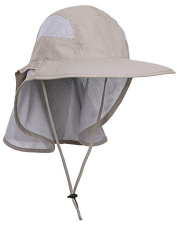 WANYING Unisex UV Schutz Sonnenhut mit Nackenschutz 12cm Großer Brim Outdoor Aktivitäten - für Kopfumfang 56-62cm Upgrade Stoffe Khaki-Grau