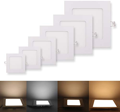 GQL Dimmable Square Recessed LED Ceiling Flat Panel Down Light Ultra Slim Lamp (Cold White (6000-6500K), 9W)
