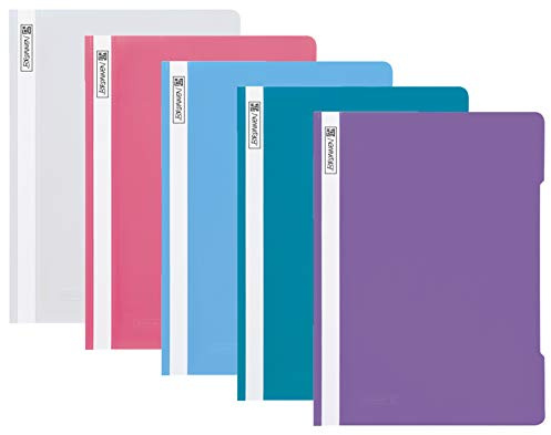 Brunnen Schnellhefter A4 PP-Folie glasklares Deckblatt farbig sortiert (5er Pastell Set)
