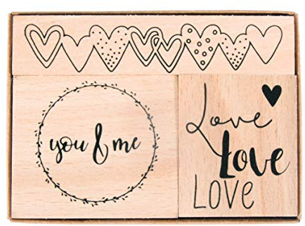 Rayher 29198000 Holzstempelset Hochzeit, Stempelset, 3teilig, zum Verzieren von Karten, Etiketten, Geschenken, Scrapbooking, Anhängern u.v.m.