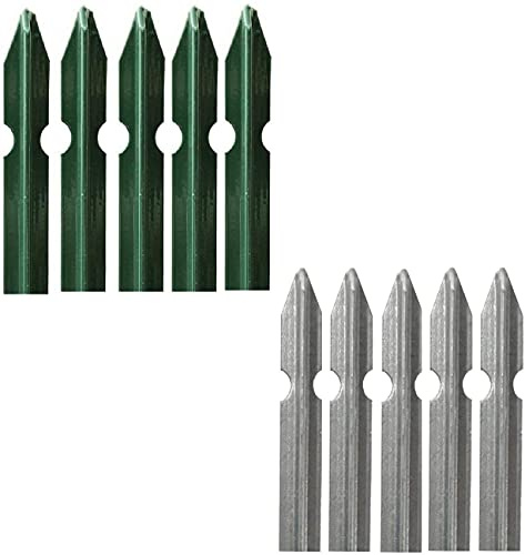 Set 5 Paletti a T per Recinzione in Acciaio Plasticato VERDE o in Acciaio ZINCATO per Sostegno Reti Recinzione Giardino Terreni Aiuole Orti (Acciaio Plasticato VERDE, H: 200 CM - 35x35x3,5 mm)