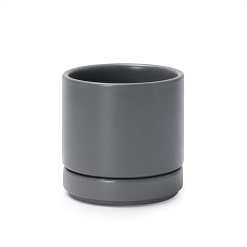 D'vine Dev Pot de Fleurs Rond en céramique avec Trou de Drainage et Soucoupe pour intérieur - 11 cm - Gris - 94-O-XS-3