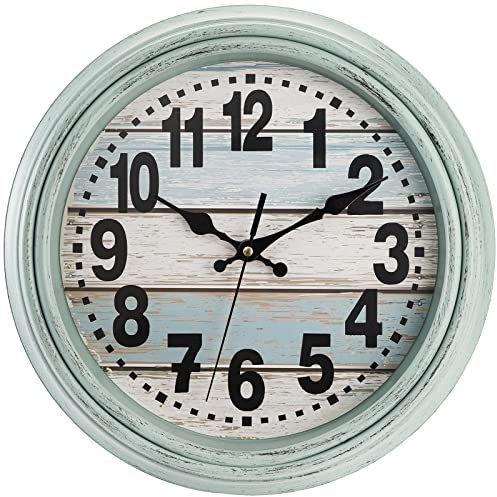 ZENFUN 12 Inch Silent Wall Clock with Large Numbers, Rustic Wood-Look Quartz Movement Battery Operated, Vintage Country Decor for Kitchen Home Office Living Room Wall Decor