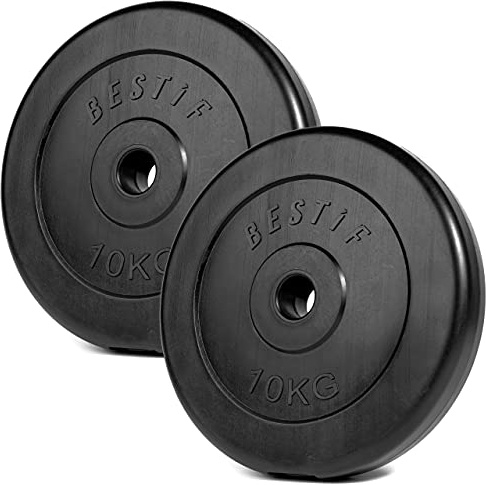 BESTIF Hantelscheiben 2er Set 29mm Kunststoff Gewichte | Gewichtsscheiben 2 x 10 kg