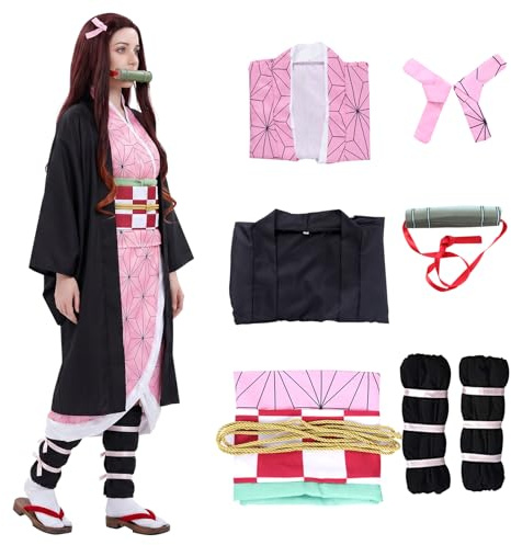 Alaiyaky Nezuko Costume de cosplay pour enfant Demon Slayer Nezuko Kimono Cosplay Halloween Costume Anime Manteau Costume Adulte