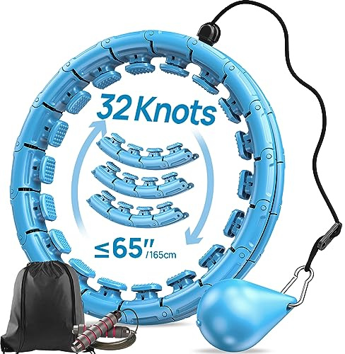 APzek Aro de Ejercicio con Peso de Talla Grande, 32 Nudos Desmontables para Adultos y Principiantes, 2 en 1 para Masaje de Abdomen, Fitness, sin caída, aro Inteligente con Bola giratoria automática