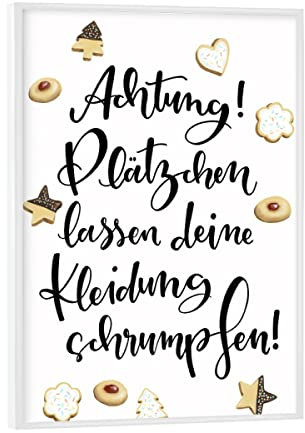 artboxONE Poster mit weißem Rahmen 18x13 cm Typografie Achtung! - Bild Weihnachten handlettering Kekse