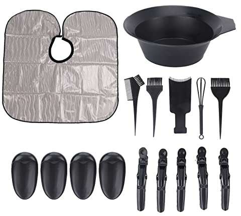 16PCS Dye Coloring Kit with Brush Bowl Set, Professional DIY Dye Tools Including Cape Highlight Board Duckbill Clip Tinting Bowl for Salon Use