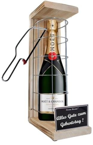 Moet Geschenkverpackung Geschenkset Geburtstag Geschenke - Moet Eiserne Reserve Gitterkäfig incl. Notsäge Text s/w Alles Gute zum Geburtstag Champagner (1 x 0.75 l)