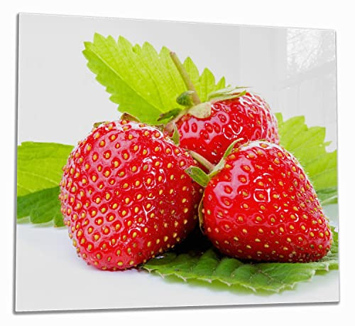 Wallario Herdabdeckplatte/Spritzschutz aus Glas, 1-teilig, 60x52cm, für Ceran- und Induktionsherde, Frische rote Erdbeeren für die Küche