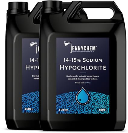 Jennychem Sodium Hypochlorite Solution 14-15%, Powerful Swimming Pool Chlorine, Patio Cleaner, Transform Your Outdoor Space (10L)
