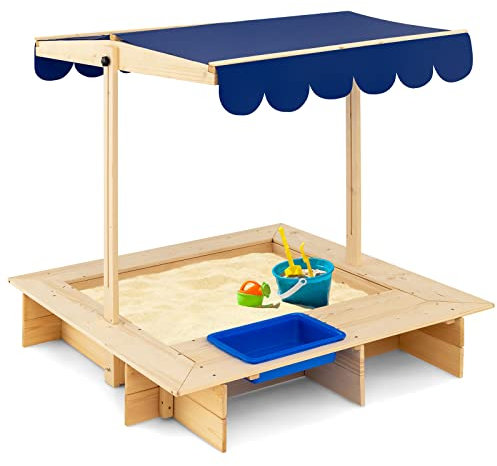 GOPLUS Sandkasten mit abnehmbarem Waschbecken, Kinder Sandkasten mit höhen- & winkelverstellbarem Dach, Massivholz, mit bodenlosem Design für Strand Park Spielplatz Garten, ab 3-12 Jahre