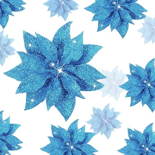 Chunyin 36 Stück Weihnachten Glitzer Weihnachtsstern Blumen Magnolie Künstlicher Weihnachtsstern Weihnachtsschmuck Blumen mit Clips Blumen Ornamente für Weihnachtsbaum Kranz, 3 Größen (Blau)