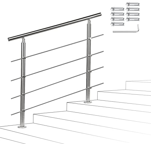 Joparri Ringhiera per scale 160 cm con 4 barre trasversali, corrimano in acciaio inox regolabile ad angolo, ringhiera per interni ed esterni