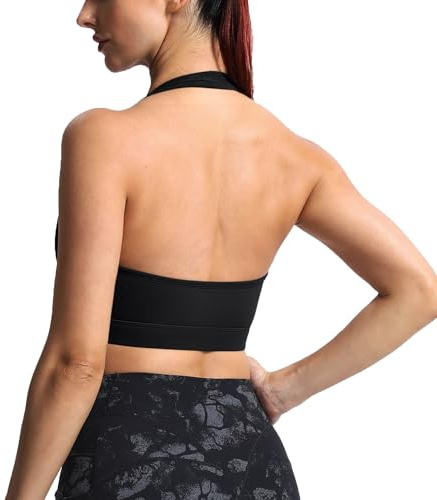Aoxjox Women's Workout Sports Bras Fitness Halter Bra Yoga Crop Tank (Black, XX-Small)