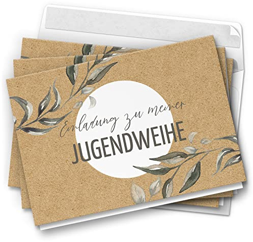 10 moderne Jugendweihe Einladungskarten - Motiv Feine Pappe Look - Design Klappkarten Einladung Karten mit Umschlag
