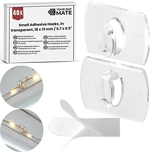 Ganci adesivi piccoli, 40 pz, trasparenti, 18 x 13 mm, ganci per luci fiabesche, decorazioni, cavi, ferretto per luci, fermacavi autoadesivi, mini archetto, clip di fissaggio trasparenti