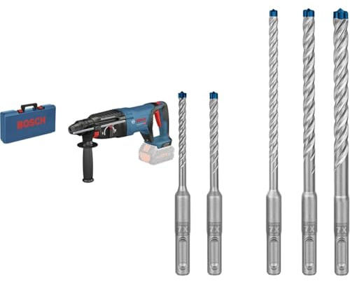 Bosch Professional 18V System Bohrhammer GBH 18V-26 D (ohne Akku, max. Schlagenergie: 2,5 J, SDS Plus, im Koffer) + 5xExpert SDS plus-7X Hammerbohrer Set (für Stahlbeton, Ø 5-10 mm, Zubehör) | 5 Stück