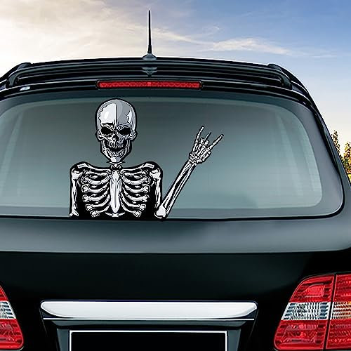 Halloween Rear Wiper Stickers, Nouiroy Horror Scary Waving Wiper Decals 3D Reusable Funny Vinyl Decals Waterproof Rear Window Wiper Decor Vehicle Tags Stickers (Rock Skull)