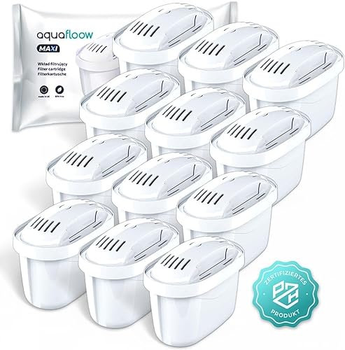 Aquafloow Juego de 12 Cartuchos Filtro Agua | Compatibles con Brita Maxtra+, Maxtra Pro, Jarras Marella, Style, Elemaris | Reduce Cloro, Cal, Metales Pesados e Impurezas