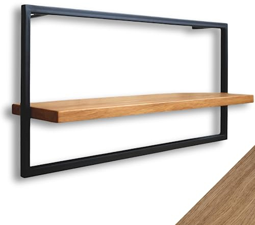 holz4home® Wandregal Long in schwarz gerahmt I Hochwertiges Eichenholz I 70x30x15cm I Ohne Baumkante, Natur geölt I Inkl. Befestigungen aus Stahl für Schweberegal Industrial Flair