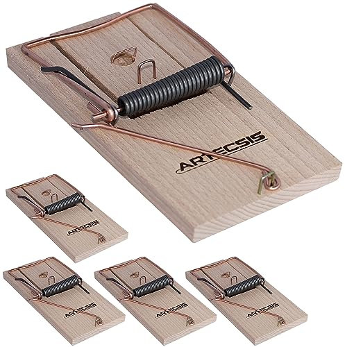 ARTECSIS Trappola per Ratti in Legno, 5 Pezzi, Forte Impatto, Grande Trappola per Topi Riutilizzabile